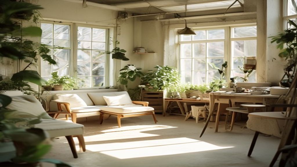 Bright workshop space with natural light, notebooks, and plants